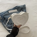 Chic white heart-shaped PU leather crossbody bag with gold hardware and fashion text - White