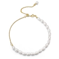 Bracelet chaîne en or élégant avec perles d'eau douce baroques et fermoir réglable - Bracelet en Perles Design Épissé Minimaliste Or 14K (GPB16-14k)