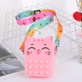 Pink cat silicone pop-it crossbody bag with rainbow strap for kids and adults - Pink