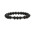 Detailed close-up of matte lava stone beads and polished obsidian with silver spacers - Volcano