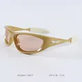 Y2K sporty champagne gold wrap cat eye sunglasses with light brown lenses and silver trim - Beige Frame Champagne Lens