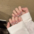 Uñas postizas ojo de gato con corazón plateado y cristales de mariposa azul - L / Ataúd Ultra Corto