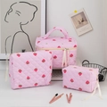Large Cosmetic Bag / Pink Base Striped Strawberry