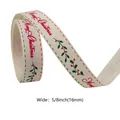 5/8 inch cream Merry Christmas ribbon with green holly leaves and red stitched edges - Cream White Stitched with Red Text & Holly (Style 3)