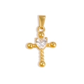 Macro detail of gold-plated cross pendant featuring a heart-shaped zircon center stone - Beaded Heart Cross (XPLS15)