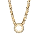 Collier chaîne byzantine dorée avec pendentif rond en strass et cœur ajouré - Collier Or (KN235261-Z)