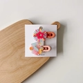 Colorful geometric acrylic hair clips with rainbow planet design for girls on display card - 2 Pcs/Set / Orange Red Flower