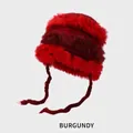 Winter plush trapper hat in burgundy and red stripes with knitted tie straps - M (54-58cm) / Burgundy