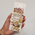 Pastel candy color hair clip set with pearls and rhinestones on a card holder - Chaiyi Style (8 Piece Set)