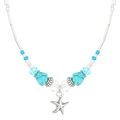 Collar bohemio de cuentas turquesas y blancas con colgante de estrella de mar plateada - Estilo Estrella de Mar Turquesa (12355)