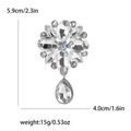 Spilla fiore vintage argento con strass trasparenti e ciondolo a goccia misure - Bianco 1036-WH