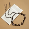 Bohemian waist chain with dark wooden beads and star-shaped coconut shell charms - Dark Brown Rope Wood Star Pendant (X502-11)