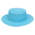 Sky blue flat top wide brim straw hat with fine woven texture for summer sun protection - Cow Skull Decor Band Style (284C)