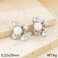 Silver petal earrings with white pearls and 18K stainless steel in size 22x20mm - Style C Pearl Flower (KE114181-KFC)