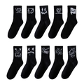 10er-Pack schwarze Crew-Socken mit weißen Graffiti-Monstermustern für Damen - 10 Paare Schwarz (je 1 Stück)
