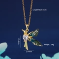 Golden hummingbird necklace with gradient blue wings and heart crystal on blue background - Multicolor Bird 1022 (Green Blue)