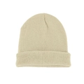 Detailed close-up of beige ribbed knit beanie texture showing warm winter material - One Size / Khaki