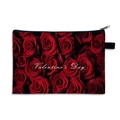 Valentine's Day makeup bag featuring red rose print and black zipper storage - Red Rose