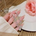 Elegant 925 silver needle drop earrings with white pearls and heart tassel pendants - Silver Pearl Heart Tassel