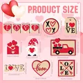 Set de 12 décorations de plateau de la Saint Valentin en bois avec camion cœur et nain - Ensemble de Décoration Thématique Camion à Cœur et Signes XOXO (Style C)