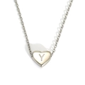 Silver stainless steel heart necklace with letter Y engraving on a polished O-chain - Letter Y Heart Style (S143S-001-Y)