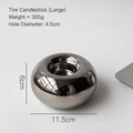 Modern large silver donut ceramic candle holder with 11.5cm diameter and glossy finish - Silver Tire Candle Holder Large