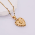 Gold stainless steel heart necklace with letter S pendant and beaded border detail - S (With Chain)