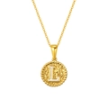 Golden titanium steel coin necklace with hammered texture and white enamel letter L - Letter L (S-P173-L)