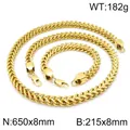 Golden stainless steel Franco chain necklace and bracelet set in polished 8mm finish - 8mm Width Style (KS136864-K)