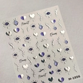 Adesivi per unghie gotici argento M-1056 con cuori metallici e motivi di gemme viola - Stile Gotico Scuro (M-1056-烫银果冻胶)