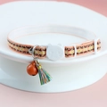 Ethnic style woven cat collar in orange with cute cat-shaped buckle and bell - Orange Weaving