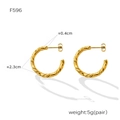 Detail view of gold-plated twisted C-shaped earrings with F596 dimensions and weight - F596-Medium Twist / Gold