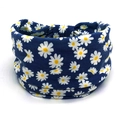 Elastic bohemian navy blue headband featuring a delicate white daisy floral pattern - 51-Navy Daisy