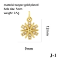 Detail of 12mm gold plated flower pendant with white zircon and size measurements - Snowflake/J-1