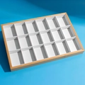 18-grid wooden jewelry display tray with white inner compartments and natural finish - 18-Grid Tray