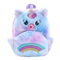Detail of colorful gradient plush unicorn backpack with glitter horn and rainbow embroidery - Rainbow Big Eyes Purple