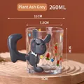 260ml creative glass cup with cute 3D ash gray bunny handle and colorful carrot patterns - Gray Rabbit