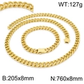 Ensemble collier et bracelet maille gourmette dorée en acier inoxydable pour homme - Ensemble Couleur Or 8mm (KS141865-Z)