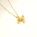 Golden balloon style letter M pendant necklace with bead chain and starburst texture - Letter M(S-P062-M)