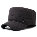 Dunkelgraue Winter-Militärkappe für Herren mit Ohrenschutz und feiner Twill-Struktur - Verstellbar / Grau