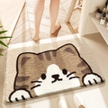 Brown and white cartoon cat plush bathroom mat with non-slip texture for comfort - Good Cat