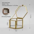 Mini hexagonal glass jewelry box with brass metal edges and chain flip lid - Style 6001A