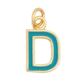 Golden letter D pendant necklace charm with turquoise enamel and small ring attachment - Sky Blue - Letter D