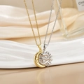 Detail of sun and moon puzzle pendants with micro-inlaid zircon for couples - Gold Silver Humanized Sun Moon Puzzle XL0481A