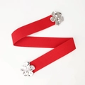 Elastic red belt for women with elegant silver flower-shaped metal buckle design - Red