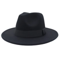 Elegant black wool felt jazz hat featuring a wide brim and decorative ribbon band - Dark Gray