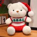 White Christmas teddy bear plush in red holiday sweater and hat for festive decor - Sweater and Shorts Style