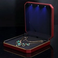 Red LED necklace box with black velvet lining and built-in spotlight for jewelry - Large Necklace Box / Red