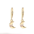 Minimalist gold moon earrings with zircon stones, geometric crescent design for women - Moon