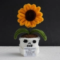Funny crochet skull sunflower plant with positive emotional support message card - Halloween Pipe Cleaner Sunflower